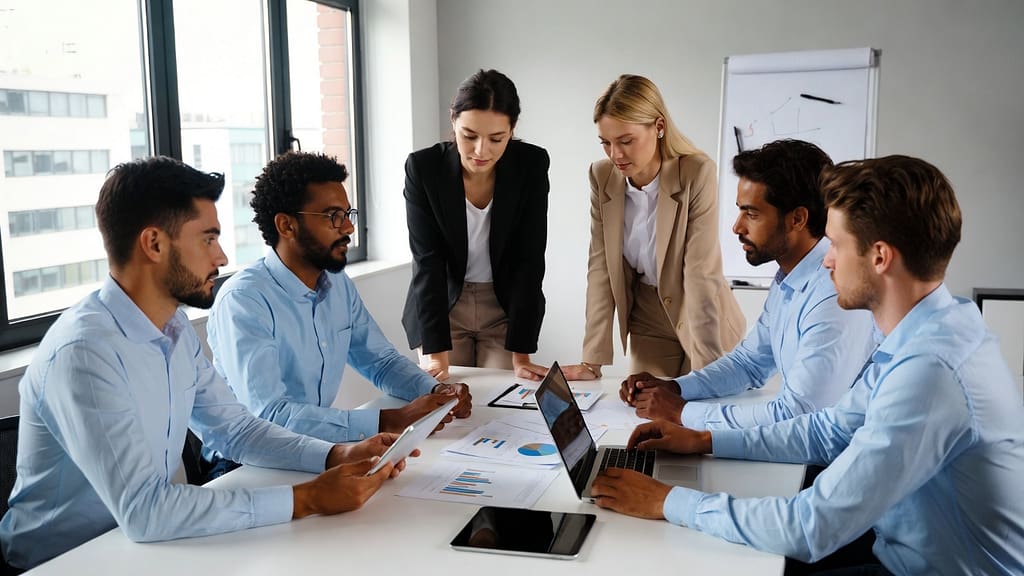 Comment créer une culture managériale forte et alignée ? Managers guidant leurs équipes dans une culture d’entreprise cohérente