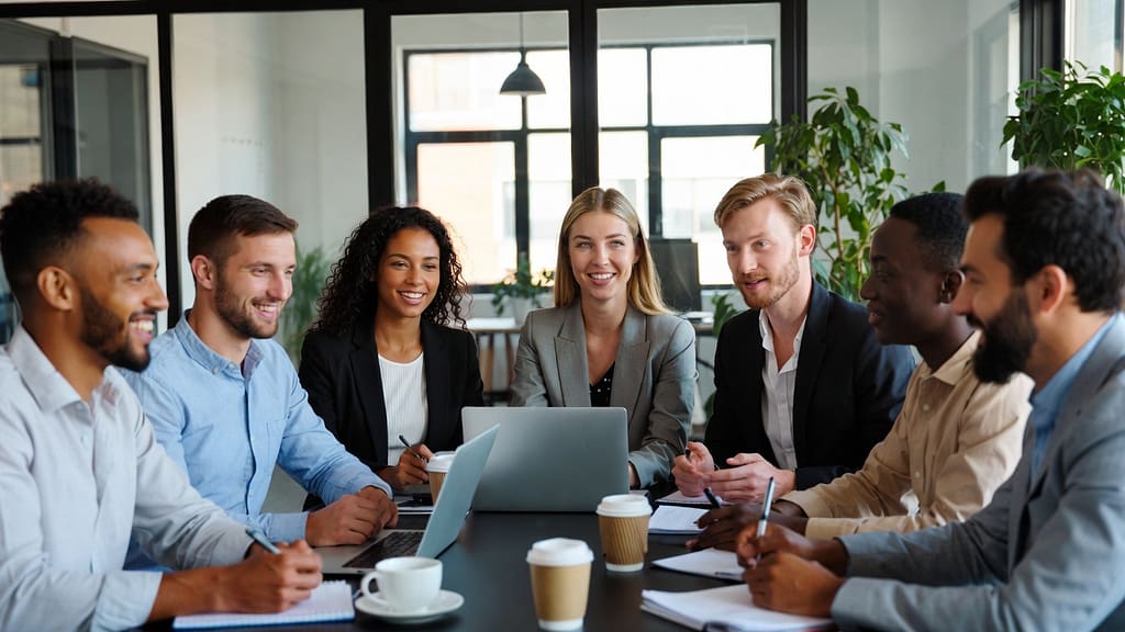 L’importance du bien-être au travail pour une entreprise performante Collaborateurs heureux et engagés dans un environnement de travail sain